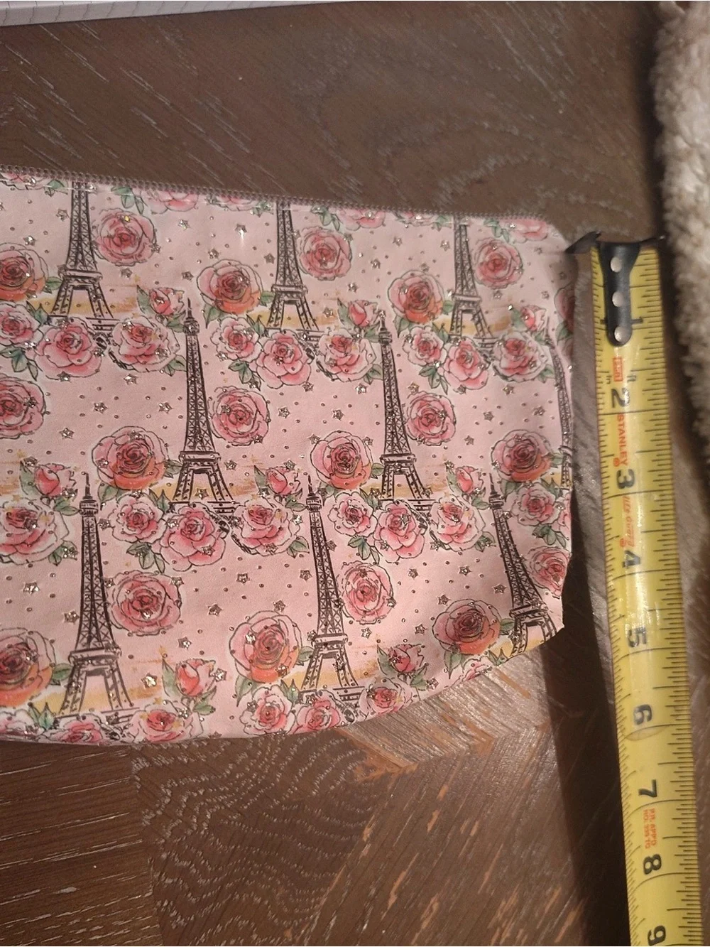 Pink Eiffel Tower & Rose Print Accessory Pouch